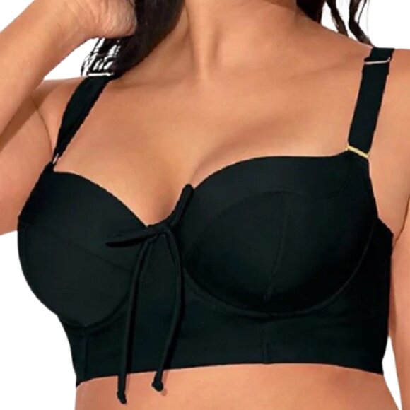 Smart and Sexy Longline Underwire Bikini Swim Top Size 42D in Black NWT # SA625 - Picture 1 of 4